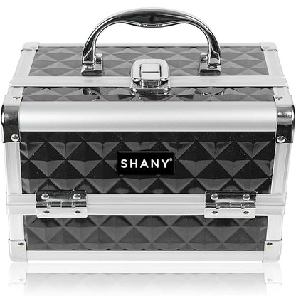 SHANY Chic Makeup Train Case Cosmetic Box Portable Makeup Case Cosmetics Beauty Organizer Jewelry storage with Locks, Multi trays Makeup Storage Box with Makeup Mirror - Black