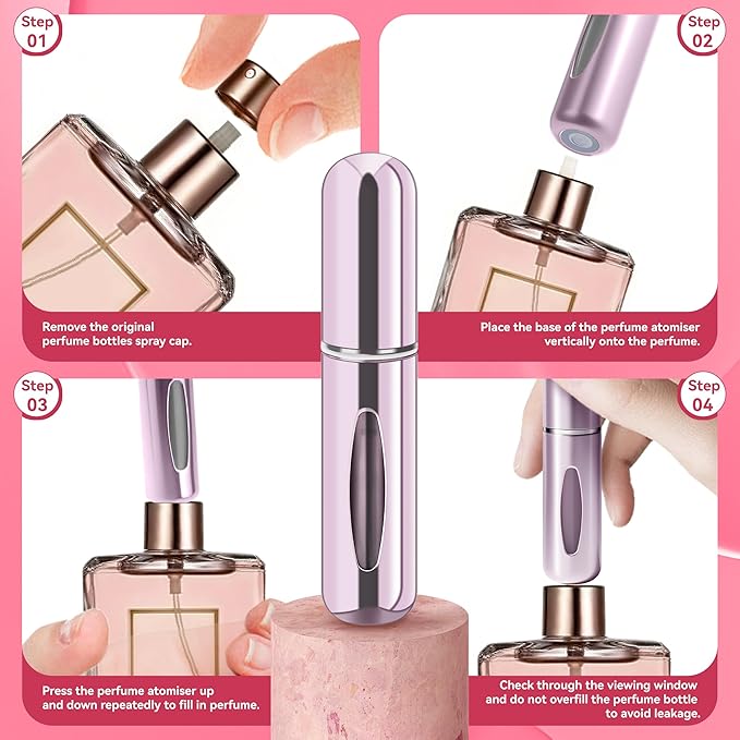Refillable Perfume Portable Atomizer Bottle Refillable Perfume Spray, Travel Perfume (5ml, 6 Pack) (Silver, Purple, Blue, Gold, Pink, Black)