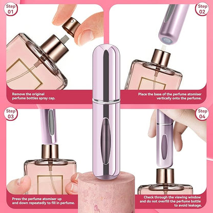 Refillable Perfume Portable Atomizer Bottle Refillable Perfume Spray, Travel Perfume (5ml, 6 Pack) (Silver, Purple, Blue, Gold, Pink, Black)
