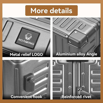 ROAMING Zipperless Luggage 22 Inch with Aluminum Frame, Polycarbonate Trunk-Medium Lightweight Hard Shell Suitcase with Spinner Wheels, Metal Travel Luggage with Double Tsa Locks, gray