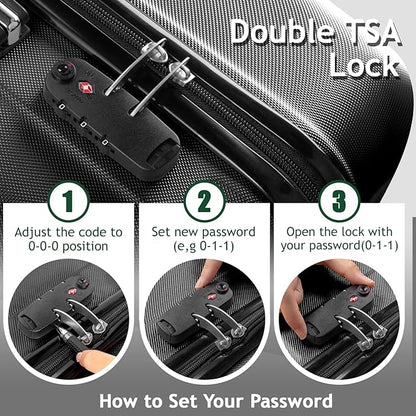 3 Piece Luggage Sets, Lightweight ABS Suitcase with 4 Spinner Wheels ＆ TSA Locks, Hardside Carry On Luggage Durable Suitcase Set for Family Travel Business - Black, 20/24/28