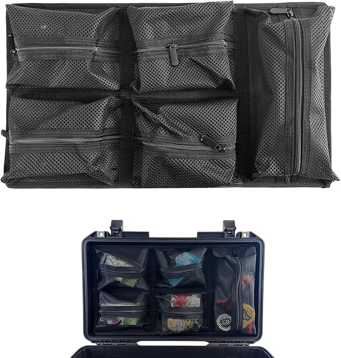 UPGRADED LAFENLIN Lid Organizer for Pelican 1535 Case, 5 Mesh Pockets Storage Organizer, Fits Camera Cases, Diving Dry Boxes, Hard Cases & Toolboxes, Includes Screws & Velcro, Durable, Thickening Mesh