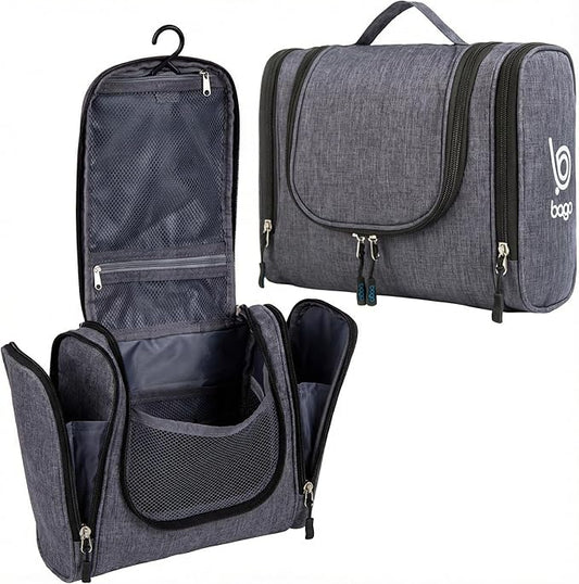 Bago Travel Toiletry Bag for Women and Men - Large Waterproof Hanging Toiletry Bag for Bathroom and Travel Bag for Toiletries Organizer (Snow Black)