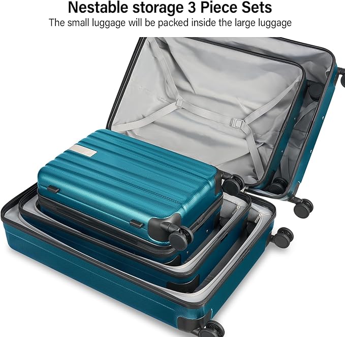 Hanke Expandable Hardshell Luggage Sets 3 Piece Extra Large Suitcases with Lock,28 Inch Luggage with Spinner Wheels, PC Travel Suitcase for Women Men 20 24 29Inch,Caribbean Blue