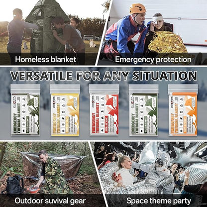 SecuCaptain Survival Emergency Thermal Blankets: Extra Large 84” x63” Space Mylar Blanket Kit for Outdoor Cold Winter Camping Hiking Car Bug Out Bag or First Aid - 4 Pack Amygreen