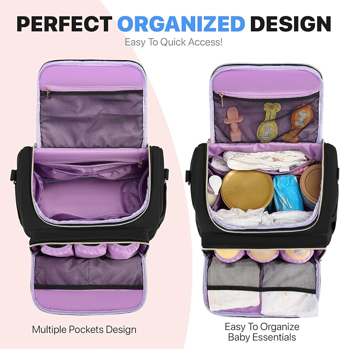 Diaper Bag Backpack, 4 in 1 Convertible Baby Travel Backpacks, Diaper Bag with Changing Pad Diaper bag, Baby Bag for Mom, Insulated Pockets, Stroller Straps, Black