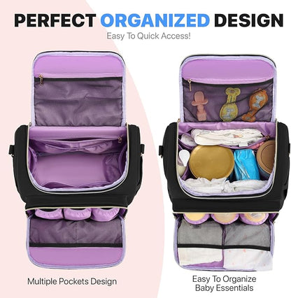 Diaper Bag Backpack, 4 in 1 Convertible Baby Travel Backpacks, Diaper Bag with Changing Pad Diaper bag, Baby Bag for Mom, Insulated Pockets, Stroller Straps, Black