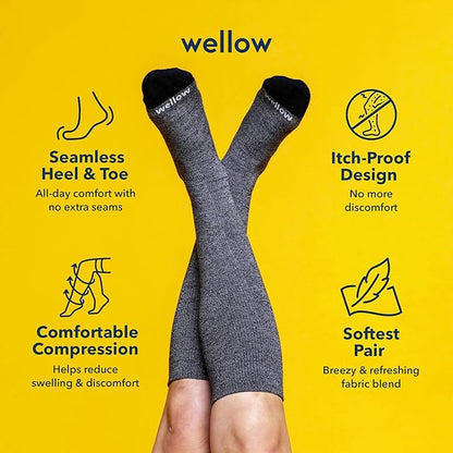 Wellow Premium Socks (Compression Socks - Regular) for Men & Women, Made with Viscose from Bamboo, Knee High, 18-25 mmHg