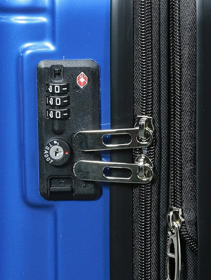 World Traveler Contour 28-Inch Polycarbonate Hardside Expandable Spinner Checked Luggage with TSA Lock - Blue