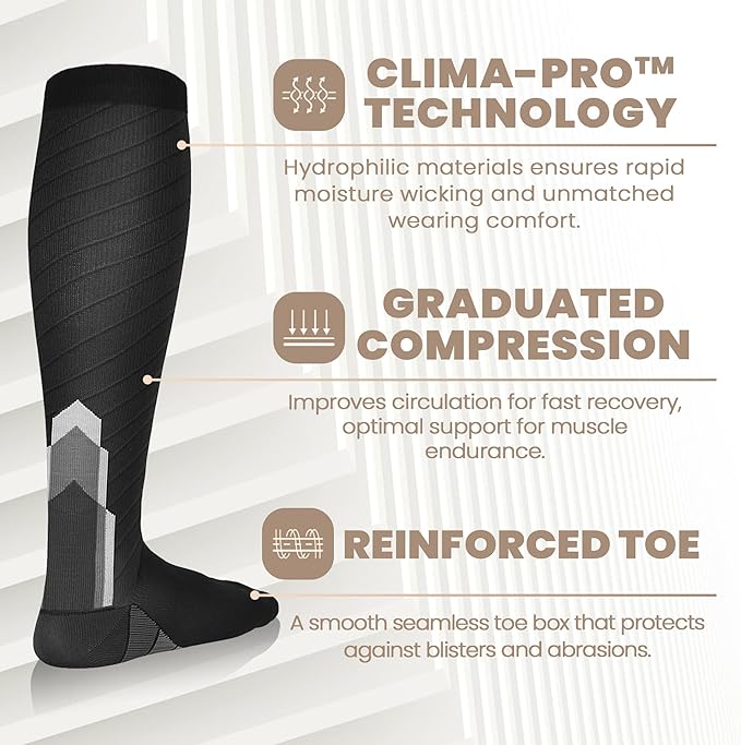 NEWZILL Medical Compression Socks for Women & Men, 20-30 mmHg Knee-High Support for Circulation, All-Day Comfort for Work Travel Running Cycling and Fitness