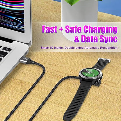 AGVEE 2 Pack 1.5ft Short Charger for Garmin Watch, L-Shape Charging Cable for Fenix, Forerunner, Vivoactive, Instinct, Venu, Tactix, Approach, D2, Quatix Series, Right Angle Braided, Dark Gray