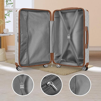 Melalenia Luggage 10 Piece Sets Clearance,Large Suitcase Set Spinner Wheels with TSA Locks,Hard Shell Luggage Sets for Women Travel Suitcase (White brown)