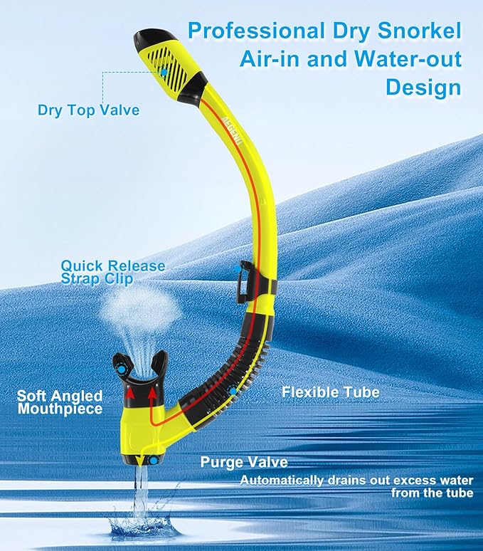 Aegend Snorkeling Gear for Adults Youth Kids, Dry Snorkel Set Panoramic View Enhanced Anti-Leak and Anti-Fog Technology, Adjustable Strap for Snorkeling Scuba Diving Swimming with Mesh Bag