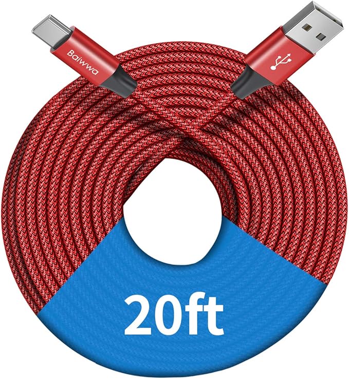 Baiwwa Long USB C Cable 20ft, USB A to Type C Cable Charger Cord Premium Nylon Braided for iPhone 16 15 Series Samsung Galaxy Note Tab, Moto, LG, Pixel and More USB C Smartphone & Tablet