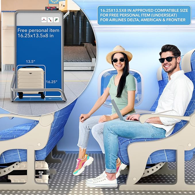 Flight Knight Carry On Suitcase 16.25x13.5x8 Hardside TSA Lock & USB Port Lightweight Luggage Silent Double Spinner Wheels Maximum Underseat Carry-On Bag For Virgin & South West Approved Airlines