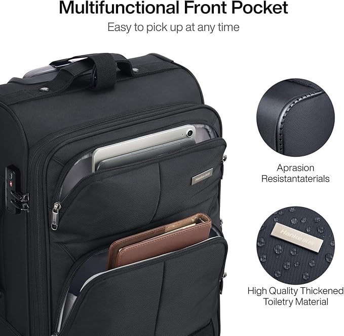 Hanke 28 Inch Softside Expandable Luggage with Spinner Wheels,Check Large Luggage Rolling Suitcase Travel Luggage with TSA Approved,Black