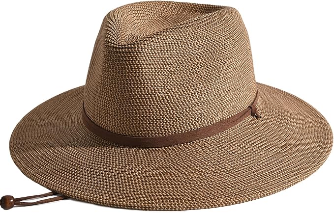 FURTALK Womens Summer Straw Sun Hats Wide Brim Panama Fedora Beach Hat with Wind Lanyard UPF 80+