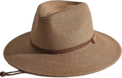 FURTALK Womens Summer Straw Sun Hats Wide Brim Panama Fedora Beach Hat with Wind Lanyard UPF 80+