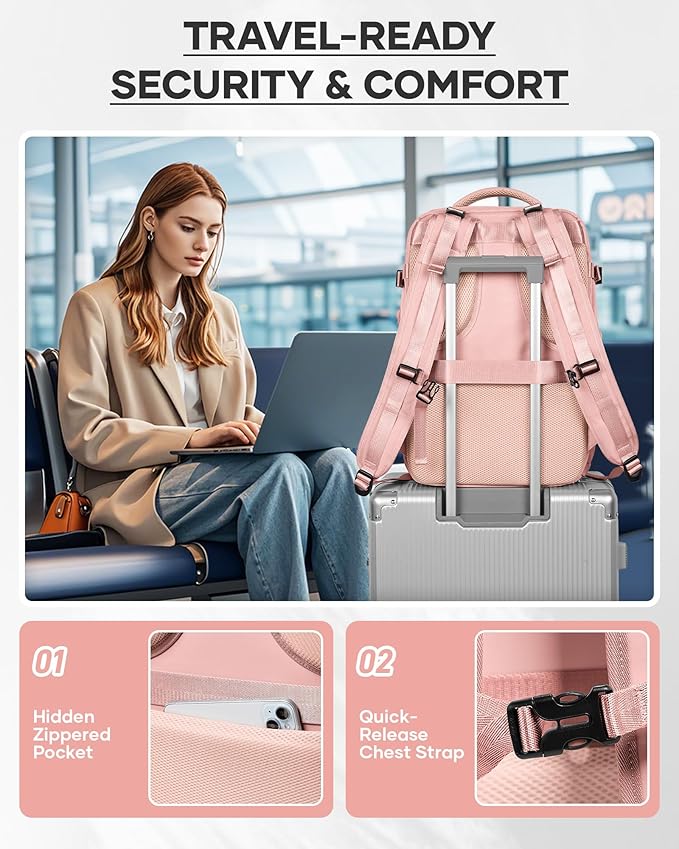 wepadre Vacuum Travel Backpack with Pump Travel Backpack with Vacuum System Easy Vac Pack Backpacks Vacpack Compression Backpacks Mochila de Viaje Compresion al Vacio Pink