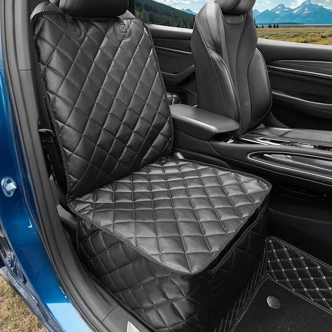 Car Front Seat Cover for Dogs, Waterproof PU Leather Car Seat Protector for Pets & Kids,Nonslip Scratchproof Front Passenger seat Covers Fits for Most Cars, Trucks, SUVs