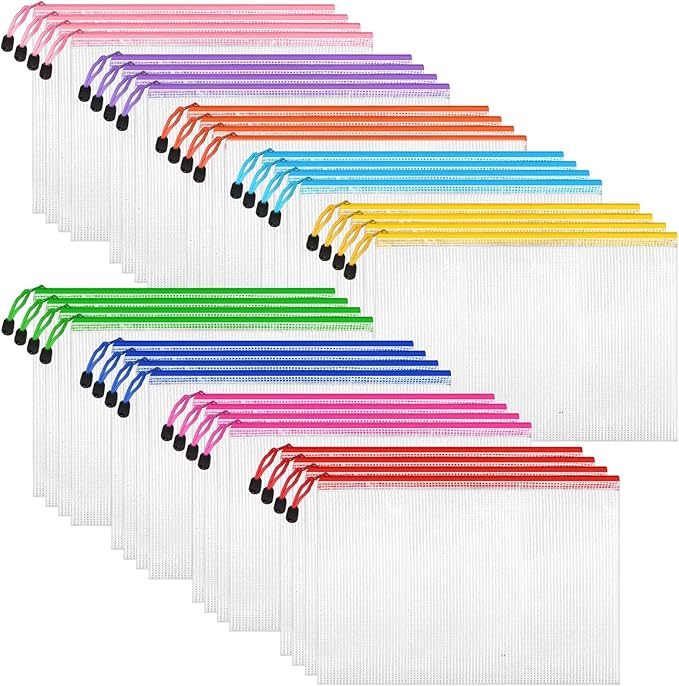 36pcs A4 Mesh Zipper Pouch Bags, Waterproof Document Zipper Bags for Organizing Storage for School, Office, Board Games, Travel & Craft Storage Letter Size
