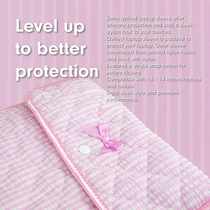 Sonix | Quilted Laptop Sleeve | 13-14 Inch, Quilted Soft Comfy Laptop Carrying Case, Computer Sleeve | Seersucker Pink