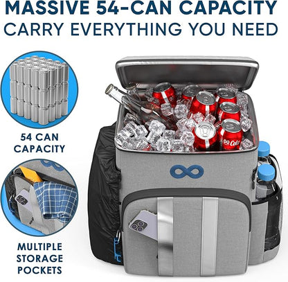 Insulated Backpack Cooler - 54 Cans, 24 Hour Cooling, Wider Straps, Lightweight Leak Proof Liner, Portable Cooler Backpack Bag for Men Women Beach Picnic Travel Lunch Camping - Everlasting Comfort