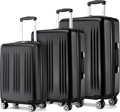 Kono Expandable Luggage 3 Piece Set Hardshell Lightweight 20in 24in 28in Carry On Suitcase with Spinner Wheels TSA Lock(Black)