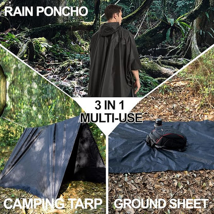 salamra Hooded Rain Poncho Waterproof Raincoat Jacket for Men/Women/Adults with Pocket