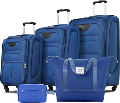 Merax Suitcase Set Softside 3-Piece Expandable Luggage with TSA Lock Spinner Wheels Lightweight Upright Luggage with Travel Bag(22/26/30 IN, Navy Blue)