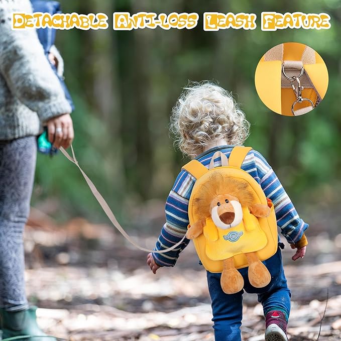 Large Lion Toddler Backpacks with Soft Dolls & Leash, Preschool Backpack with Stuffed Animals for School Travel, 5 6 7 8 9 Year Old