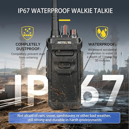Retevis RT48 Waterproof Walkie Talkies,Heavy Duty Rugged 2 Way Radio,IP67 Dustproof,Waterproof up to 1m/30min,1200mAh Rechargeable Professional Two Way Radio,VOX,SOS,for Construction Business(6Pack)