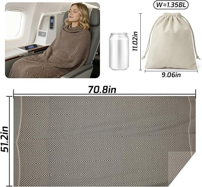 Compact Travel Blanket - Ultra Soft & Lightweight Knit Design Airplane Blanket, 53x72 Inch, Stylish Travel Shawl Wraps for Flights, Car,Travel Essentials, Gifts, Camping