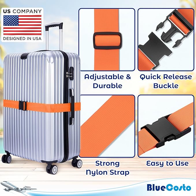 Luggage Straps for Suitcases - TSA Approved - Orange, 20 PK - Bulk Multipack Premium Nylon Belts for Suitcase, Briefcase & Travel Bag - Adjustable Strap Length 46" - 78"
