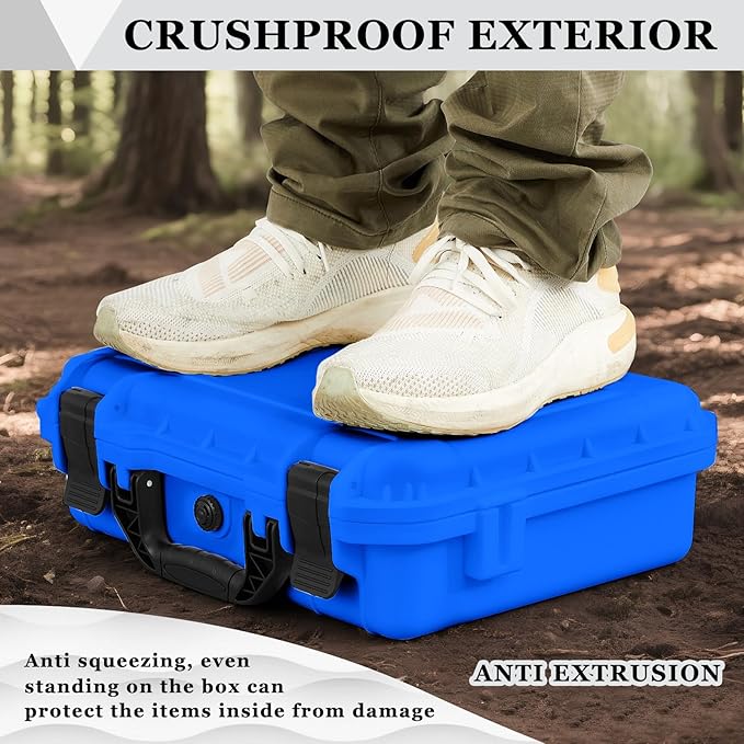 14.3 x 11.4 x 4.5 Inch Waterproof Hard Case with DIY Customizable Foam Insert Portable Protective Case with Knife for Camera Drones Equipments Tools Test Instruments (Blue)