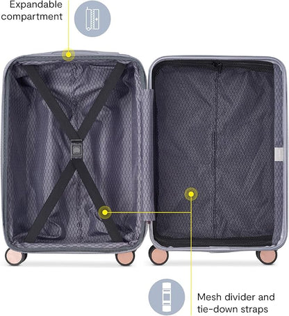 DELSEY PARIS Alexis Durable Luggage, Expandable Lightweight 4-Wheel Spinner, Easy Grip Handles for Smooth Mobility, TSA-Lock Incorporated, Men and Women, Platinum/Rose Gold, Carry-On 21-Inch