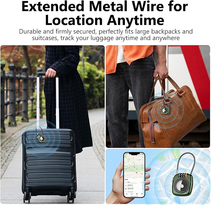 Compatible with Apple AirTag Secure Lock with Wire Cable, 3-Digit Combination Luggage Locks, Alloy Body Ultra Durable Anti-Lost Protective Case for Luggage, Suitcase (Green*4)