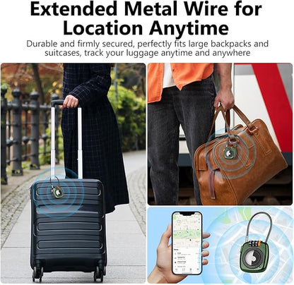 Compatible with Apple AirTag Secure Lock with Wire Cable, 3-Digit Combination Luggage Locks, Alloy Body Ultra Durable Anti-Lost Protective Case for Luggage, Suitcase (Green*4)
