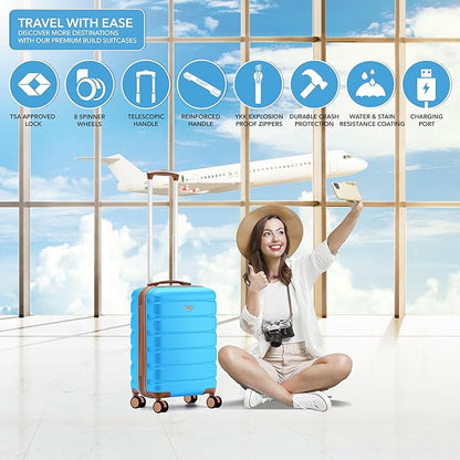 Flight Knight 21.5x15.5x9" Expandable Carry On Suitcase Hardside TSA Lock & USB C Port Lightweight Luggage Silent Double Spinner Wheels Maximum Canada Air Overhead Carry-On Bag Many Airlines Approved