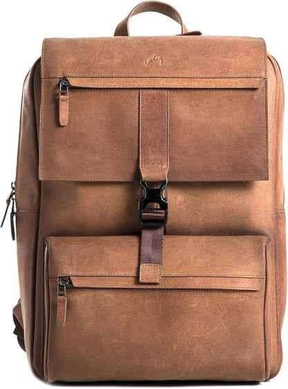 Leather Backpack for Men & Women, Classic Brown - Handcrafted Top Grain Leather vintage backpack with 17-Inch Laptop Sleeve - Lightweight, Stylish & Durable for Business, Travel, Work & Everyday Use