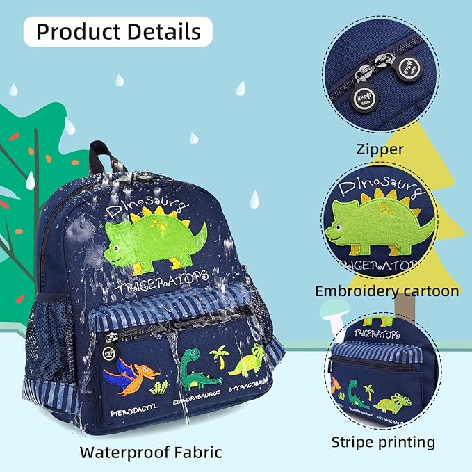 willikiva Cute Zoo Little 3d Backpack Kids Backpack for Boys and Girls Toddler Backpack Waterproof Preschool(Deep Blue Dinosaur)
