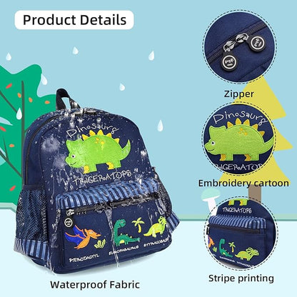 willikiva Cute Zoo Little 3d Backpack Kids Backpack for Boys and Girls Toddler Backpack Waterproof Preschool(Deep Blue Dinosaur)