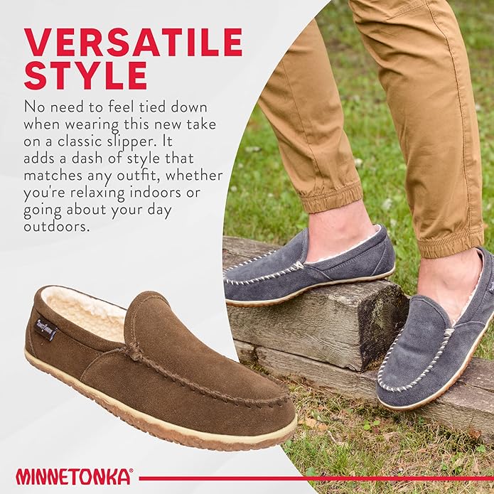 Minnetonka Men's Tilden Moccasin Suede Indoor and Outdoor Slippers