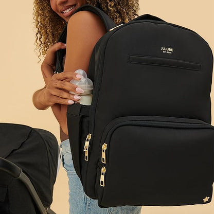 JuJuBe New Classic Diaper Bag Backpack with Portable Changing Pad, Stroller Straps, Large Travel Backpack for Boy or Girl, Carrying Baby Bottles, Wipes, Diapers, Pacifiers, Black, Mothers Day GIft
