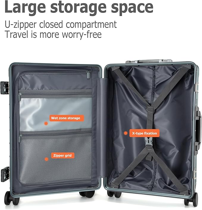 feilario 24in Aluminium Frame Zipperless PC Hard Shell Spinner Wheels Luggage, Built-In TSA lock Carry on Suitcase, with Cup Holder, USB Port, Phone Holder