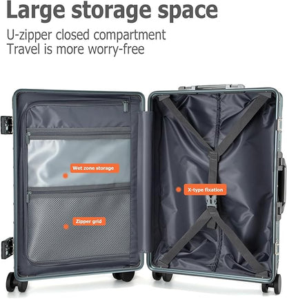 feilario 24in Aluminium Frame Zipperless PC Hard Shell Spinner Wheels Luggage, Built-In TSA lock Carry on Suitcase, with Cup Holder, USB Port, Phone Holder