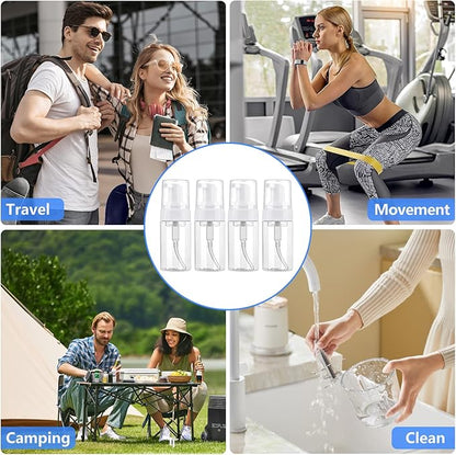4 Pack 3.4 Oz (100ml) TSA Approved Travel Size Foam Pump Bottles for Toiletries Clear Travel Size Bottles Leak Proof with Labels