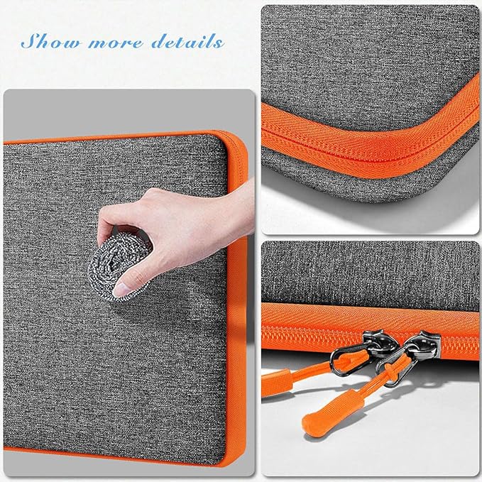 Slim Laptop Case 13.3 14 inch Sleeve, Rainproof & Shockproof Carrying Case for Notebooks Compatible with MacBook Pro 14" and All Models 13.3" MacBook Air/Pro,Most Popular 13"-14" PC,Dark Gray-Orange