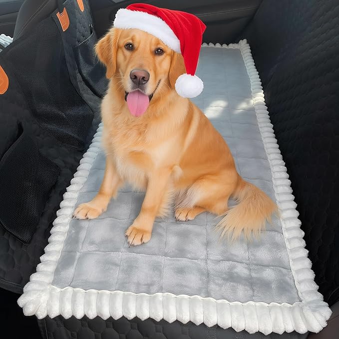 Dog Car Seat Cover for Back Seat, Dog Bed for Car, Fit for Backseat Extenders, Car Seat Protector, Nonslip Soft Durable for Cars Trucks and SUVs (Light Gray and White, 24.8"*54")