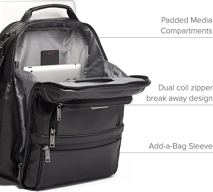 TUMI - Alpha Brief Pack - Men's Laptop Backpack with Padded Adjustable Straps - Fit up to 15" Screen - 17.0" X 12.0" X 8.0" - Black Leather